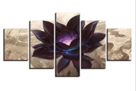 Kit Quadros Decoração 5 pçs flor de lotus preta rosa negra "