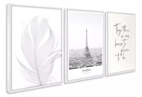 Kit Quadros Decoração 5 pçs Frase Cidade Paris"