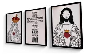 Kit Quadros Decoração 5 pçs Pai Nosso Jesus Nossa Senhora"