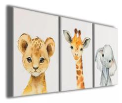 Kit Quadros Decoração 5 pçs Safari Selva Animais Bebê"