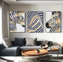 Kit Quadros Decoração 5 pçs Zebra Abstrato"