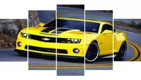 Kit Quadros Decoração Carros Camaro Amarelo"