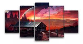 Kit Quadros Decoração Fazenda Lua Noite Paisagem"