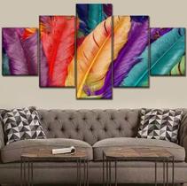 Kit Quadros Decoração Penas Coloridas Arte"