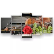 Kit Quadros Decoração Violino Teclado Rosa "