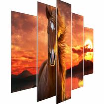 Kit Quadros Decorativo Olph Decor Cavalo Pôr Do Sol 5 Peças