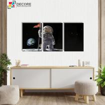 Kit Quadros Decorativos 3 Peças 40x60 Gatinho Astronauta