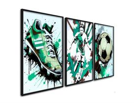 kit quadros decorativos 3 peças bolo , chuteira , futebol"