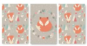 kit quadros decorativos 3 peças Fox "