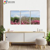 Kit Quadros Decorativos 3 Peças Montanha Flores Paisagem