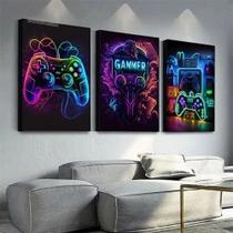 Kit quadros decorativos 3 peças tema hora do jogo video game controles para parede quarto sala Kit quadros decorativos 3 peças tema hora do jogo video game controles para parede quarto sala