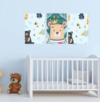 kit quadros decorativos 3 peças Urso Azul"