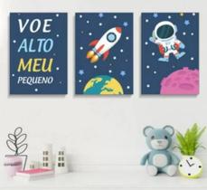 kit quadros decorativos 3 peças Voe Alto Meu Pequeno"