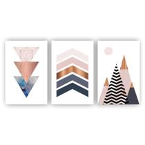 Kit Quadros Decorativos 3Peças 60X40 Triangulo Marrom E Azul Kit Quadros Decorativos 3Peças 60X40 Triangulo Marrom E Azul