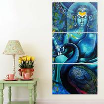 Kit Quadros Decorativos 60x120 Parede Sala Buda Pavão Azul Kit Quadros Decorativos 60x120 Parede Sala Buda Pavão Azul
