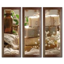 Kit Quadros Decorativos Banheiro Lavabo Flores Sabonete spa pedras velas aromáticas 60cm