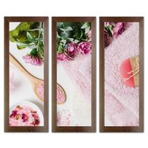 Kit Quadros Decorativos Banheiro Lavabo Flores Sabonete spa pedras velas aromáticas 60cm