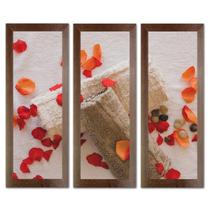 Kit Quadros Decorativos Banheiro Lavabo Flores Sabonete spa pedras velas aromáticas 60cm