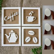 Kit Quadros Decorativos Cantinho do Café e Ganchos de parede