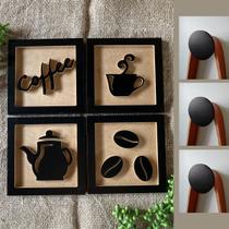 Kit Quadros Decorativos Cantinho do Café e Ganchos de parede