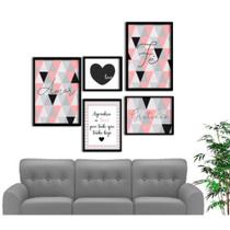 Kit Quadros Decorativos Com Molduras Frases Motivacionais Abstrato Love Quarto Sala