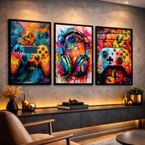 Kit Quadros Decorativos Controle Colorido Gamer Jogos Neon Quarto Kit Quadros Decorativos Controle Colorido Gamer Jogos Neon Quarto
