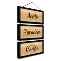 Kit Quadros Decorativos e Corda 3pçs 17x32 Agradeço e Confio