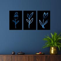Kit Quadros Decorativos Espelhados Flores Azul