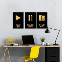 Kit Quadros Decorativos Espelhados Music Dourado Kit Quadros Decorativos Espelhados Music Dourado
