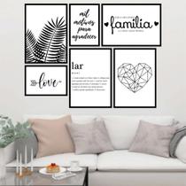 Kit Quadros Decorativos Folhas Família Coração Love 6 Peças