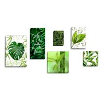 Kit Quadros Decorativos Folhas Verdes 6 Peças Ótima Qualidade Ideal para Varanda Sala Frases