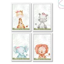 Kit Quadros Decorativos Infantil Safari Baby Menina Aquarela Kit Quadros Decorativos Infantil Safari Baby Menina Aquarela