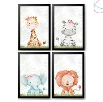 Kit Quadros Decorativos Infantil Safari Baby Menina Aquarela