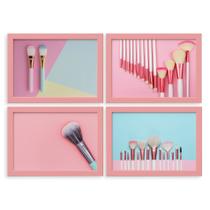 Kit Quadros Decorativos Maquiagem Pincéis Moldura Rosa 4un