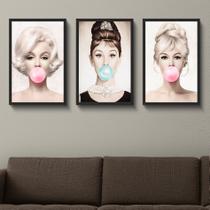 Kit Quadros Decorativos Moldura de Madeira Mulheres Chiclete