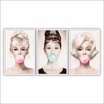Kit Quadros Decorativos Moldura de Madeira Mulheres Chiclete Kit Quadros Decorativos Moldura de Madeira Mulheres Chiclete
