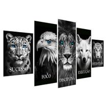 Kit Quadros Decorativos Motivacional Mosaico Disciplina Foco Execução Estratégia Sucesso - 5 Peças - 104cm x 60cm