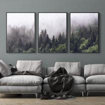 Kit Quadros Decorativos Paisagem Neblina Floresta Sala Quarto 3 Peças Kit Quadros Decorativos Paisagem Neblina Floresta Sala Quarto 3 Peças
