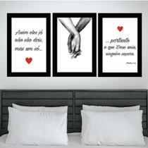 Kit Quadros Decorativos Quarto Casal Amor Versículo 3 Peças