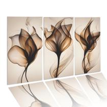 Kit Quadros Decorativos Trio Flores Abstrato Arte 90x60cm Mdf 3mm Sala Quarto Escritório