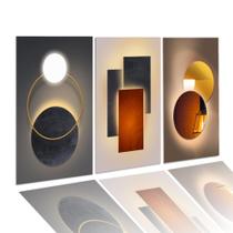 Kit Quadros Decorativos Trio Formas Abstrato Arte 122x60cm Mdf 3mm Sala Quarto