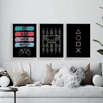 Kit Quadros Eat Sleep Game Repeat 45X34Cm 3 Peças
