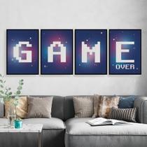 Kit Quadros Game Over Decoração Quarto Neon 4 Peças 20x28cm