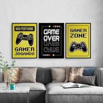 Kit Quadros Gamer Zone Amarelo E Preto 33X24Cm 3 Peças Kit Quadros Gamer Zone Amarelo E Preto 33X24Cm 3 Peças