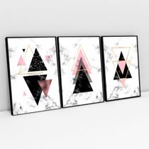 Kit Quadros Geométricos Formas Rosa Moderno Triangular
