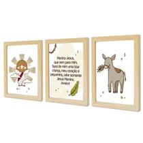 Kit Quadros Grande Infantil Bebê Religiosos Nossa Senhora Jesus Sagrada Família com Nome Personalizado 40cm