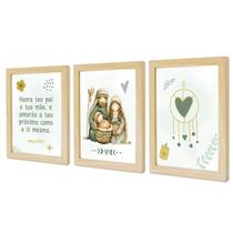 Kit Quadros Grande Infantil Bebê Religiosos Nossa Senhora Jesus Sagrada Família com Nome Personalizado 40cm