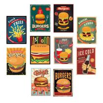 Kit Quadros Hamburgueria Lanchonete Retro 10 Peças 21x15cm