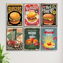 Kit Quadros Hamburgueria Lanchonete Retro Vintage 6 Peças