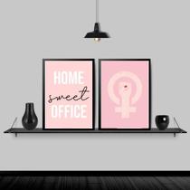 Kit Quadros Home Office Feminino 33X24Cm - Com Vidro 2 Peças